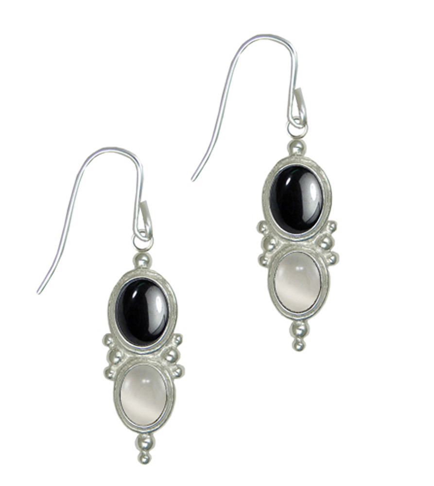 Sterling Silver Drop Dangle Earrings Hematite And White Moonstone